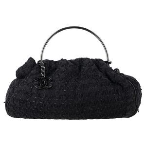 Chanel Tweed Knitting Top Handle Bag in Black Cotton